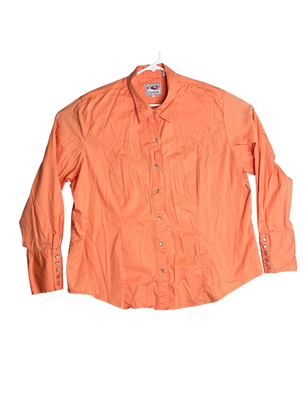 Roper Womens Western Pearl Snap Shirt Coral 2X Cotton Blend Long Sleeve